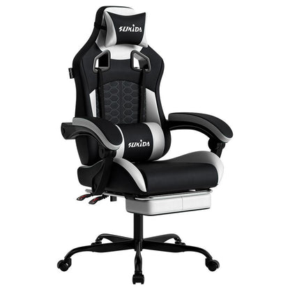 Silla Gaming Ergonómica con Almohada Lumbar de Espuma Viscoelástica – Silla Giratoria 360° para Oficina y Gaming