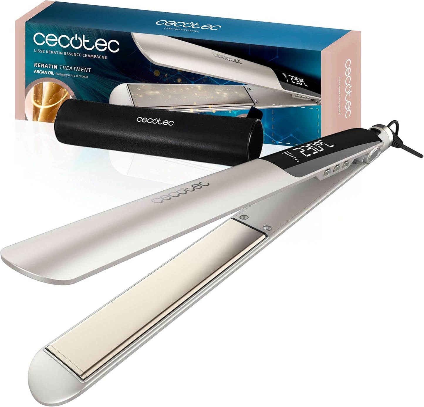 Plancha de Pelo Profesional con Keratina y Aceite de Argán – Temperatura Ajustable 130-230 ºC con Revestimiento Cerámico